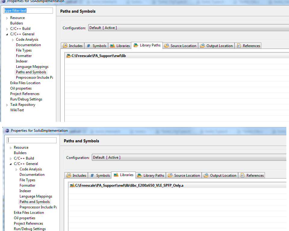 See the attachement for the paths i have added in this project settings.<br />but these library need to be included in the oil file.