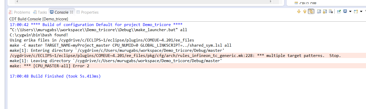 Screen-shot of the error that I got while building a template project